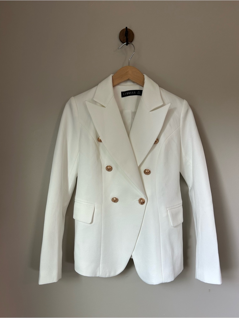Lioness White Double-Breasted Blazer with Gold Buttons